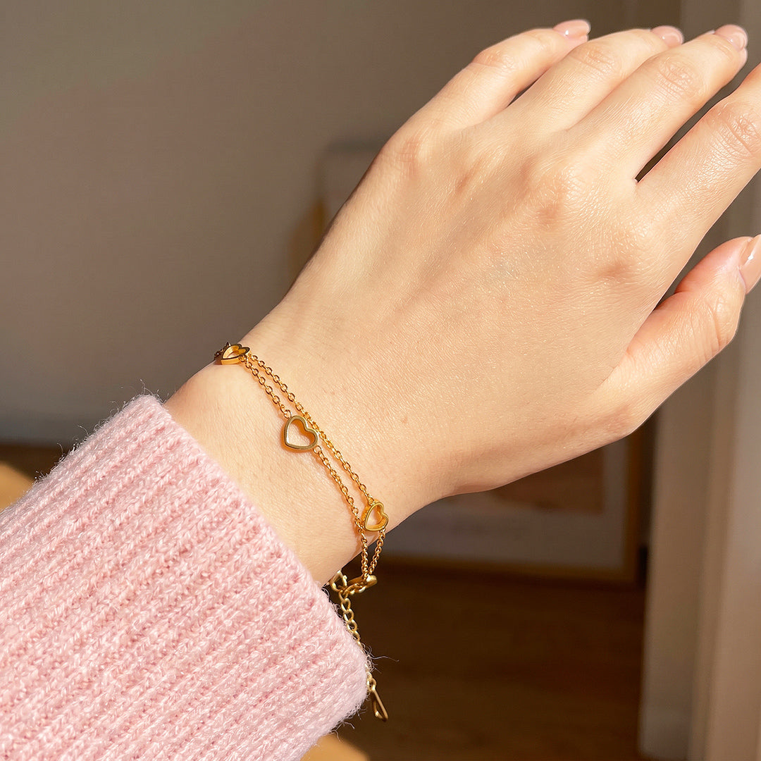 Double-Layer Open Heart Charm Chain Bracelet | Luxe6684