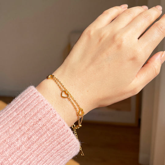 Double-Layer Open Heart Charm Chain Bracelet | Luxe6684