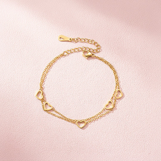 Double-Layer Open Heart Charm Chain Bracelet | Luxe6684