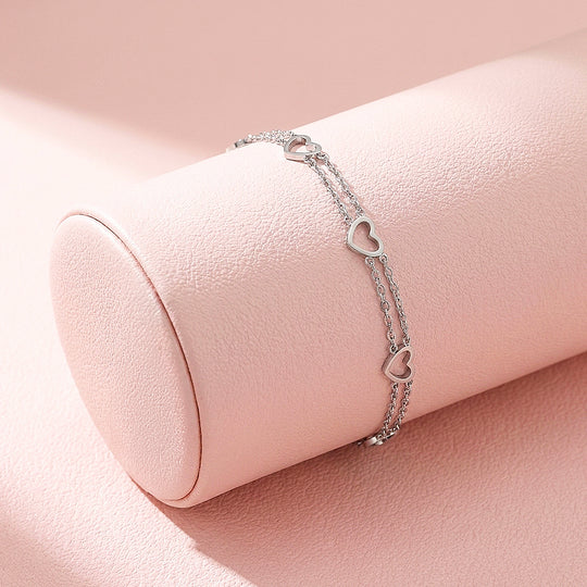 Double-Layer Open Heart Charm Chain Bracelet | Luxe6684
