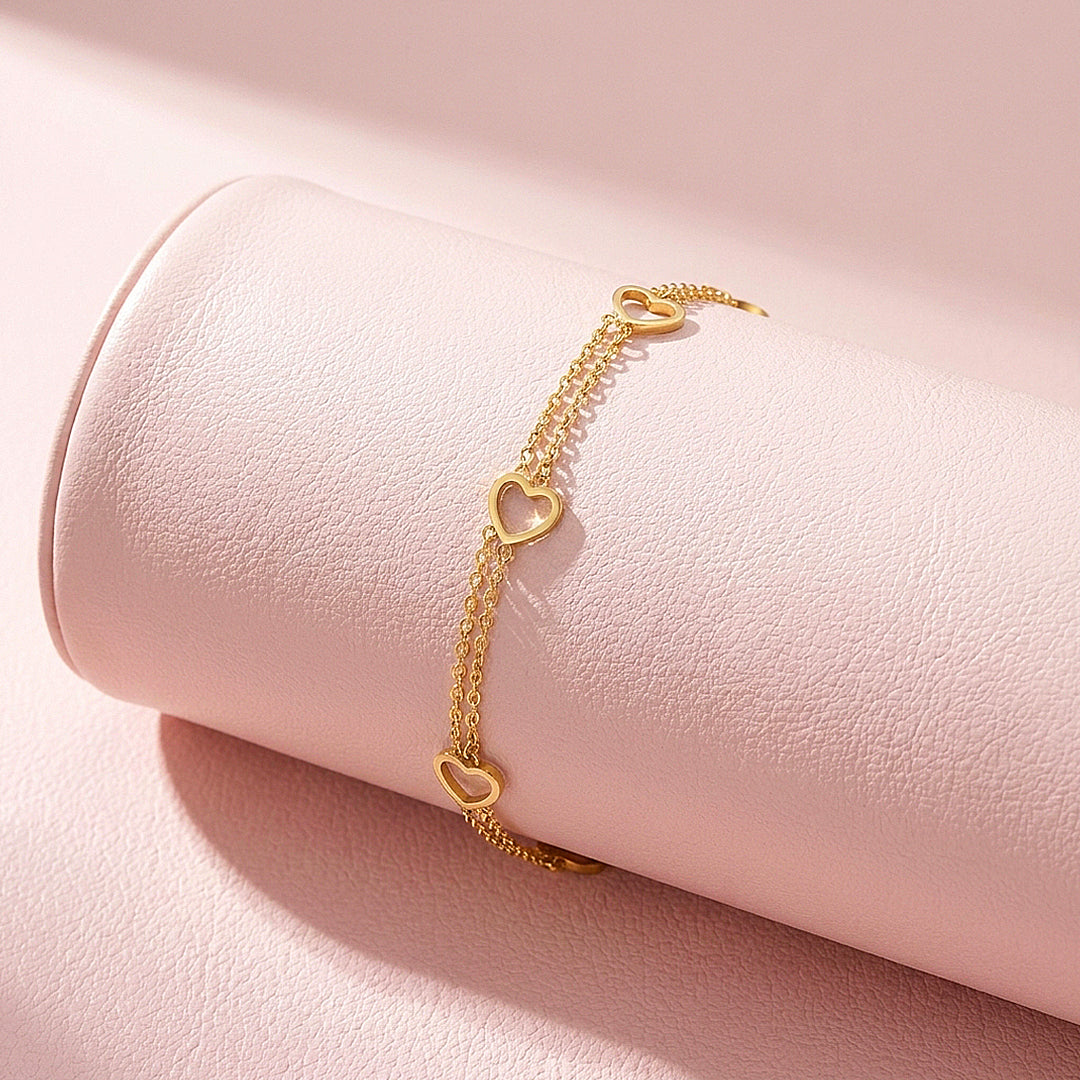 Double-Layer Open Heart Charm Chain Bracelet | Luxe6684