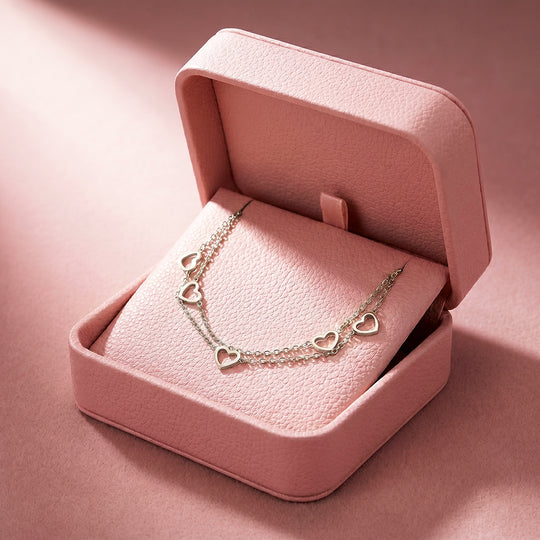 Double-Layer Open Heart Charm Chain Bracelet | Luxe6684