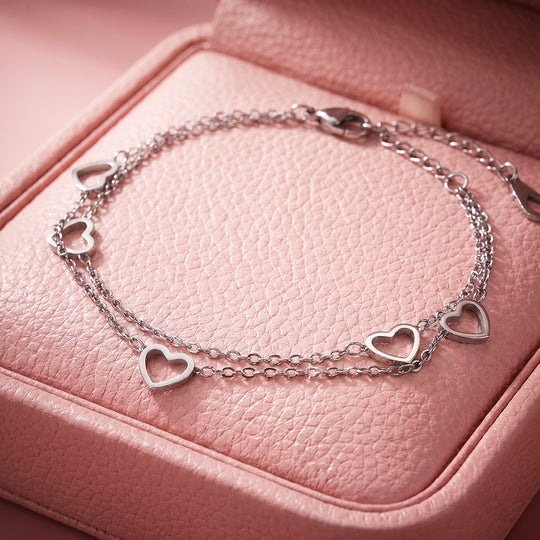 Double-Layer Open Heart Charm Chain Bracelet | Luxe6684