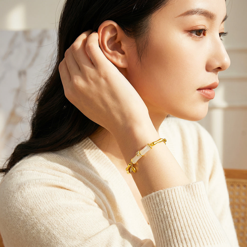 Bamboo & White Stone Bracelet | Luxe6688
