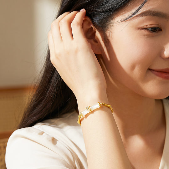 Bamboo &amp; White Stone Bracelet | Luxe6688