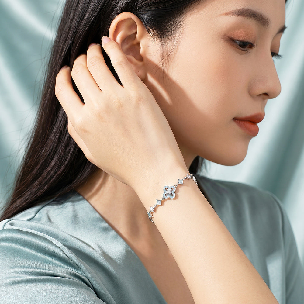Star Flower Bracelet | Sky Green Enamel & Diamond Simulant | Luxe6693