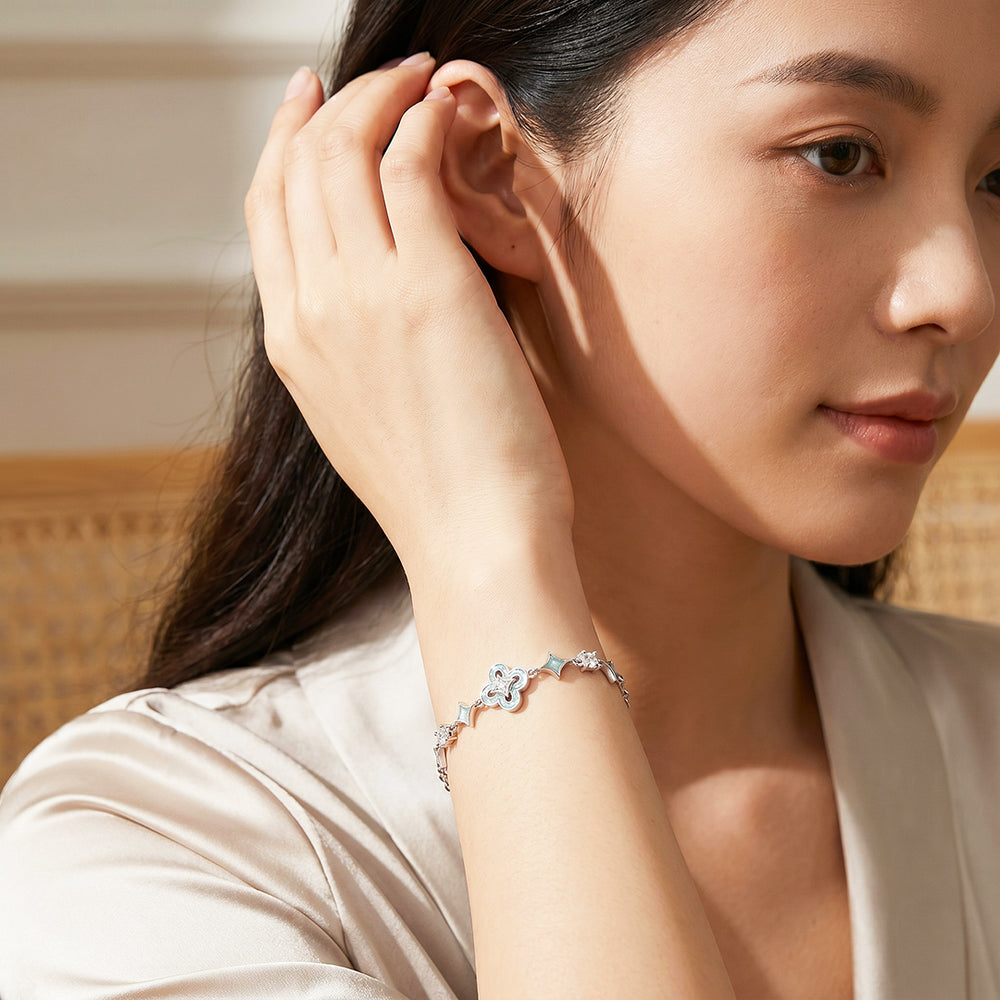 Star Flower Bracelet | Sky Green Enamel & Diamond Simulant | Luxe6693