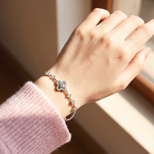 Star Flower Bracelet | Sky Green Enamel &amp; Diamond Simulant | Luxe6693