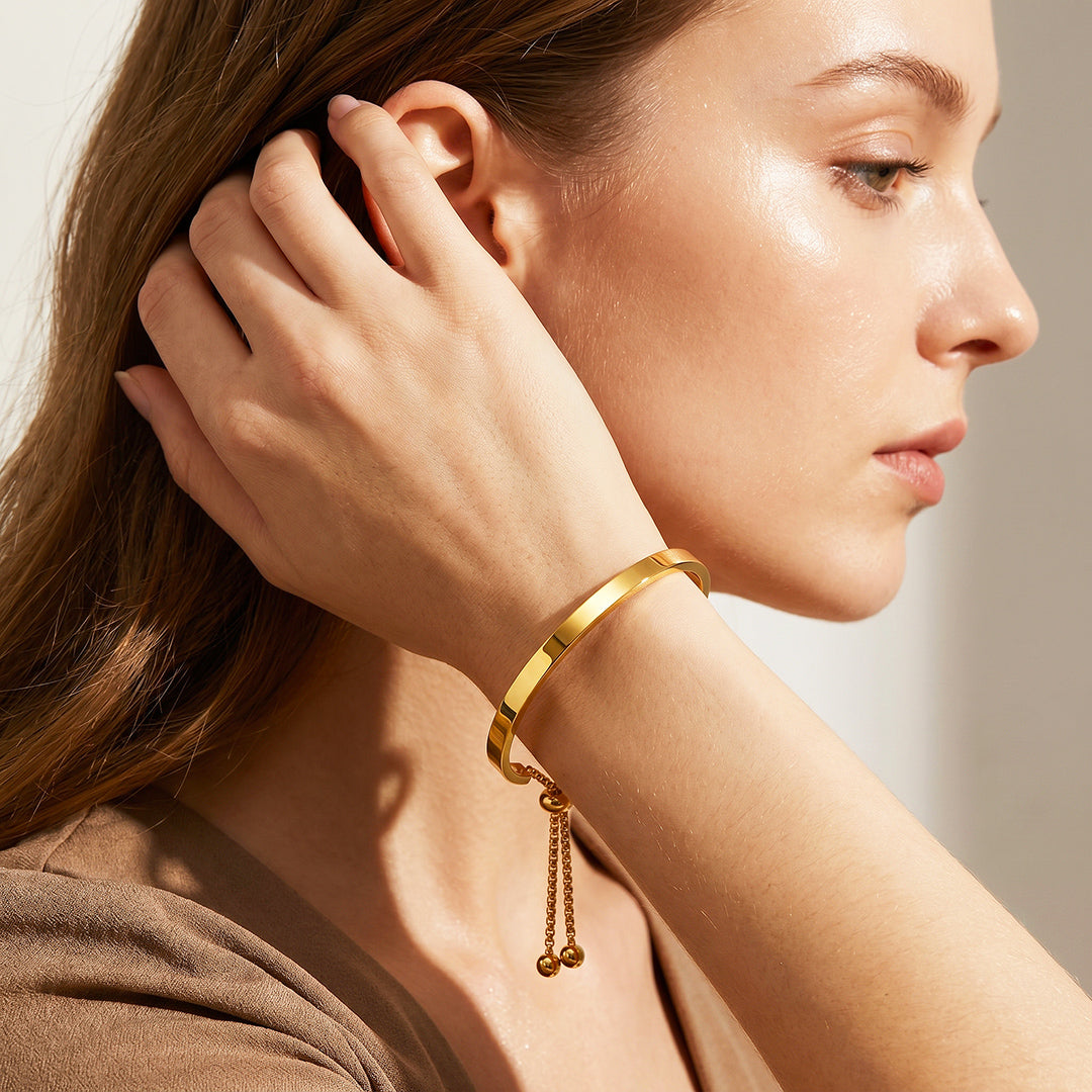 Adjustable Flat Cuff Bangle Bracelet | Stainless Steel | Luxe6694