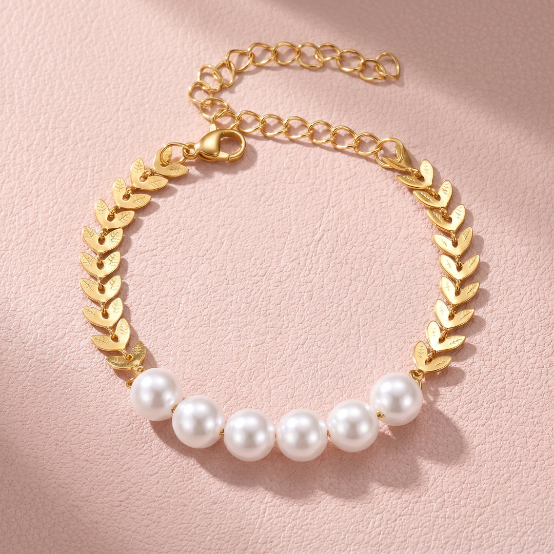 Pearl &amp; Leaf Chain Bracelet | Luxe6696