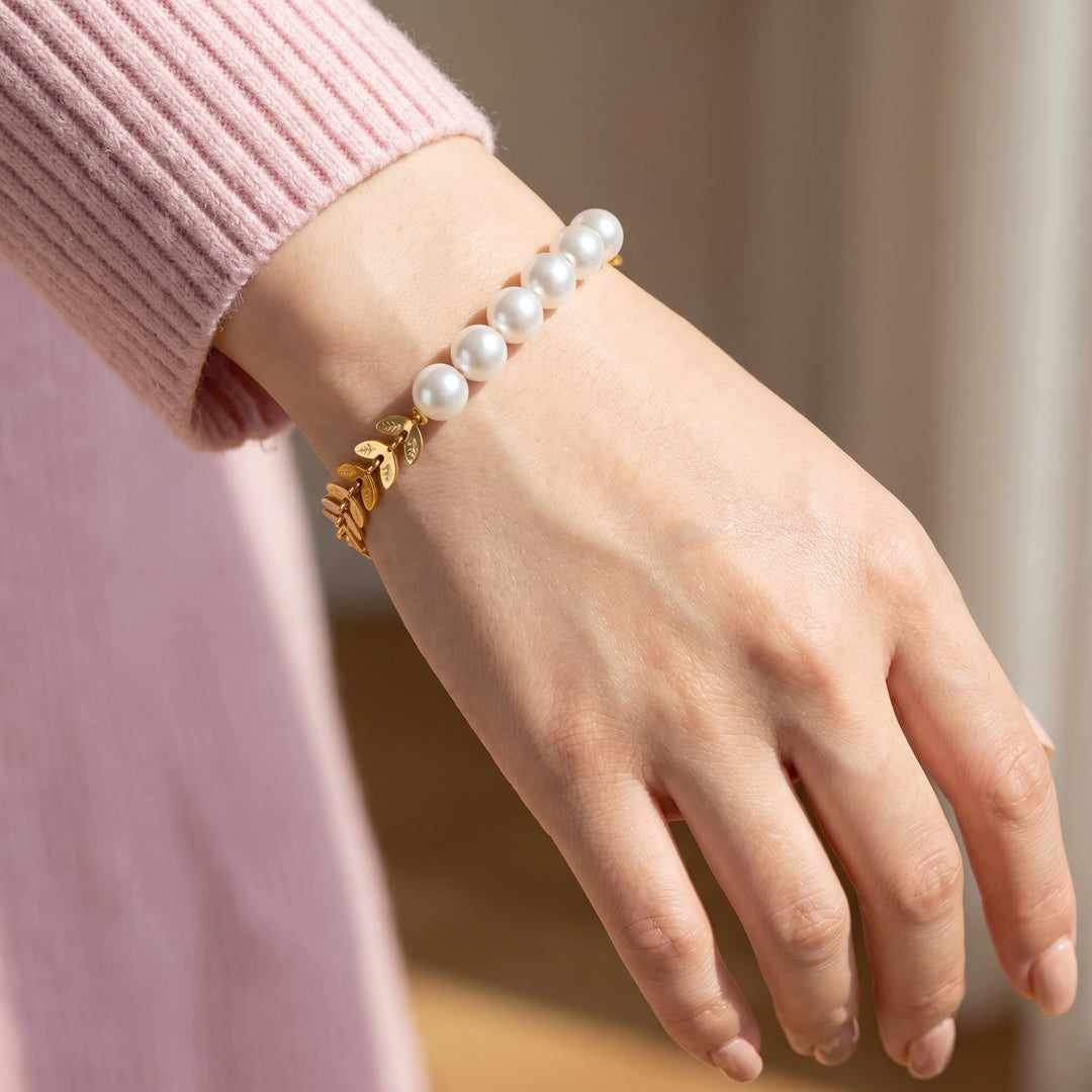 Pearl &amp; Leaf Chain Bracelet | Luxe6696