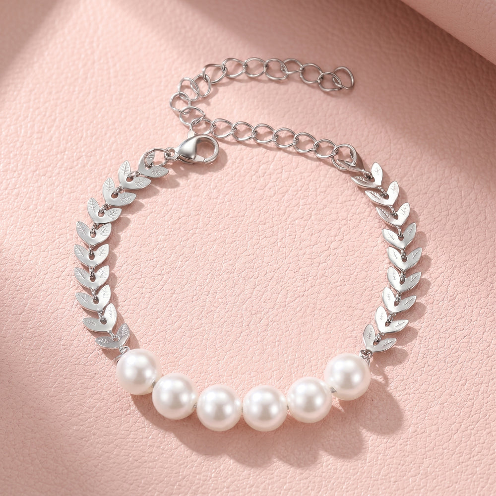 Pearl & Leaf Chain Bracelet | Luxe6696