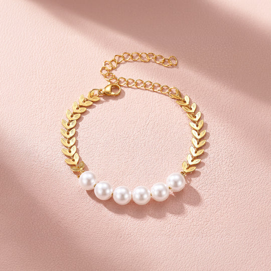 Pearl &amp; Leaf Chain Bracelet | Luxe6696
