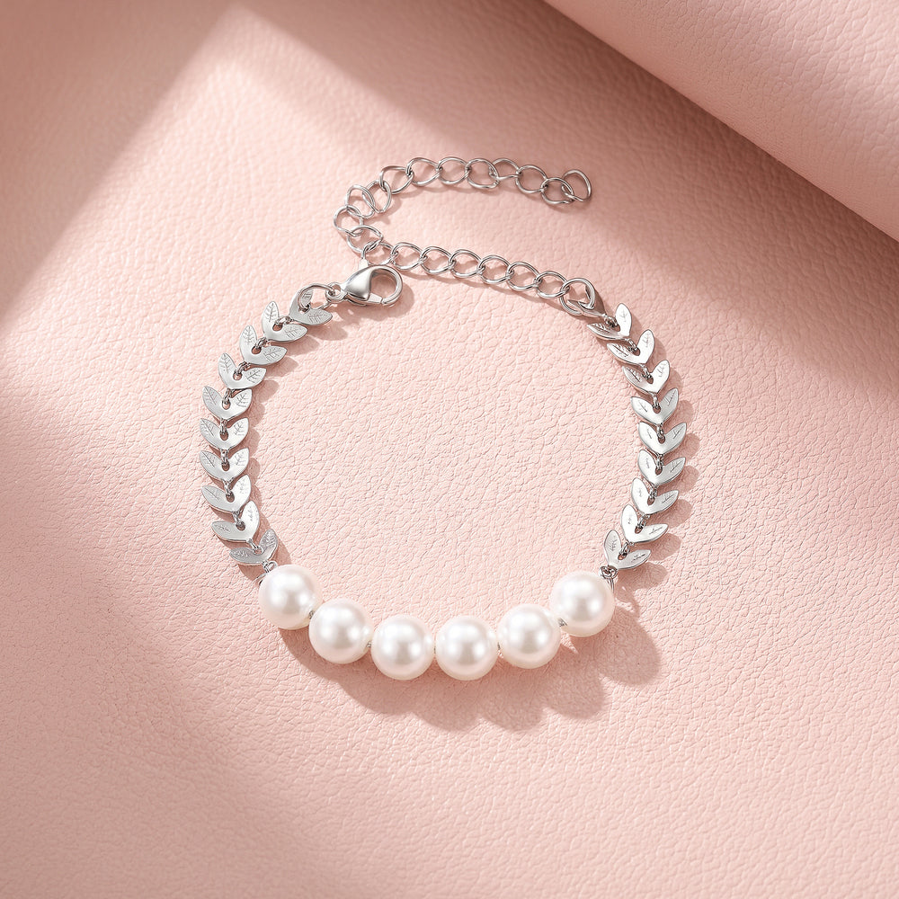 Pearl & Leaf Chain Bracelet | Luxe6696