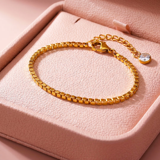 Box Chain Bracelet with Diamond Simulant Charm | Luxe6698