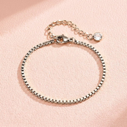 Box Chain Bracelet with Diamond Simulant Charm | Luxe6698