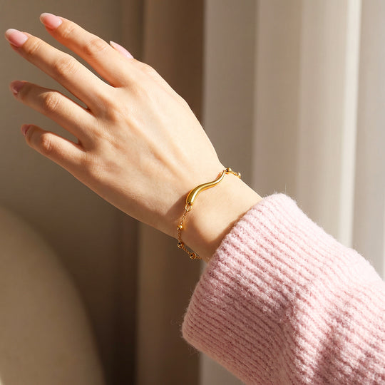 Wave Bar Beaded Chain Bracelet | Luxe6702