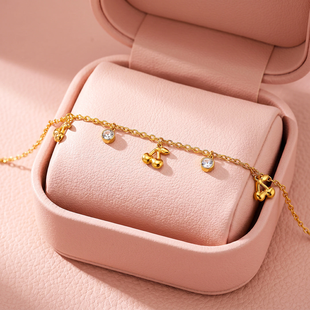 Cherry &amp; Diamond Simulant Charm Bracelet | Luxe6709