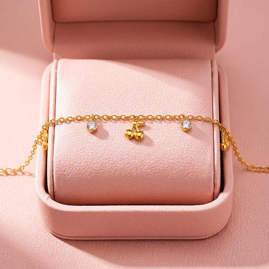 Cherry &amp; Diamond Simulant Charm Bracelet | Luxe6709