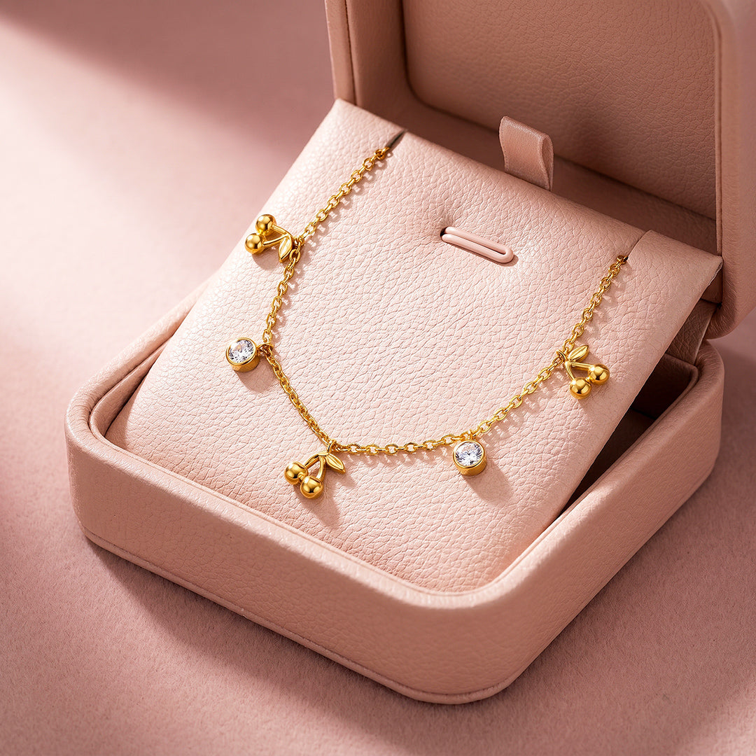 Cherry &amp; Diamond Simulant Charm Bracelet | Luxe6709