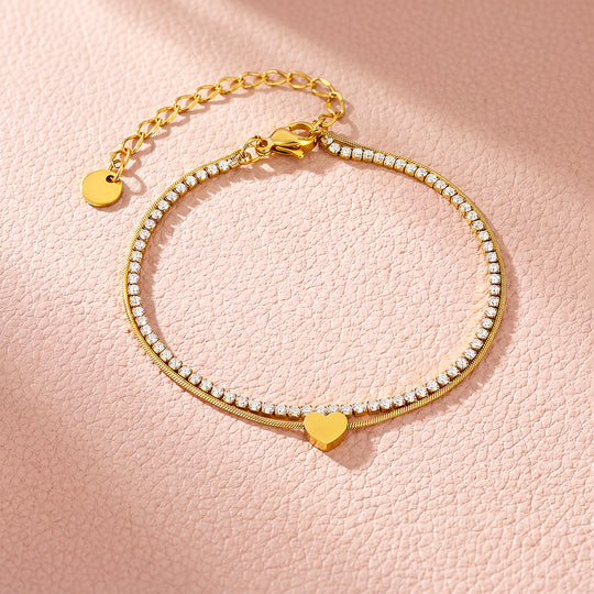 Double Layer Heart Tennis &amp; Chain Bracelet | Luxe6713