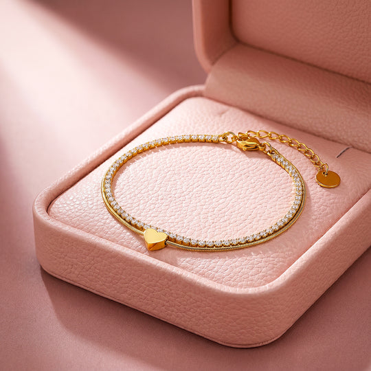 Double Layer Heart Tennis &amp; Chain Bracelet | Luxe6713