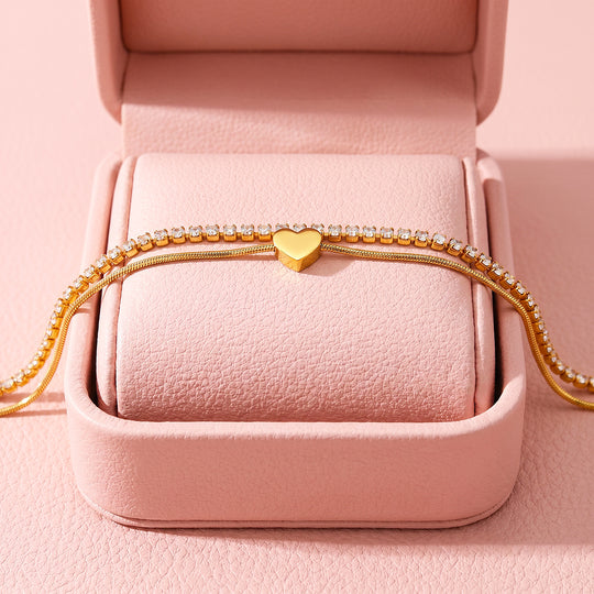 Double Layer Heart Tennis &amp; Chain Bracelet | Luxe6713
