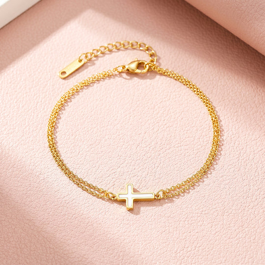 Cross With Double Chain Bracelet | Luxe6714