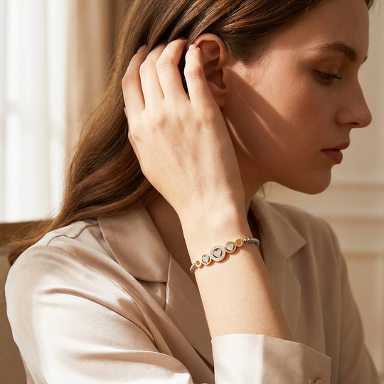 Pavé Hearts Circle Adjustable Bead Bracelet | Luxe6716