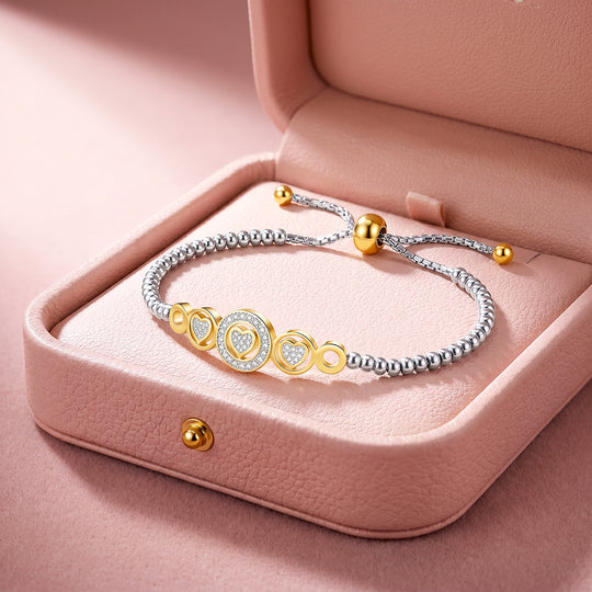 Pavé Hearts Circle Adjustable Bead Bracelet | Luxe6716