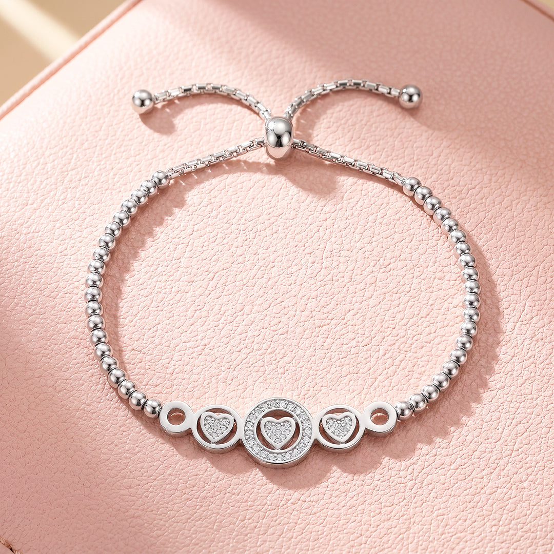 Pavé Hearts Circle Adjustable Bead Bracelet | Luxe6716