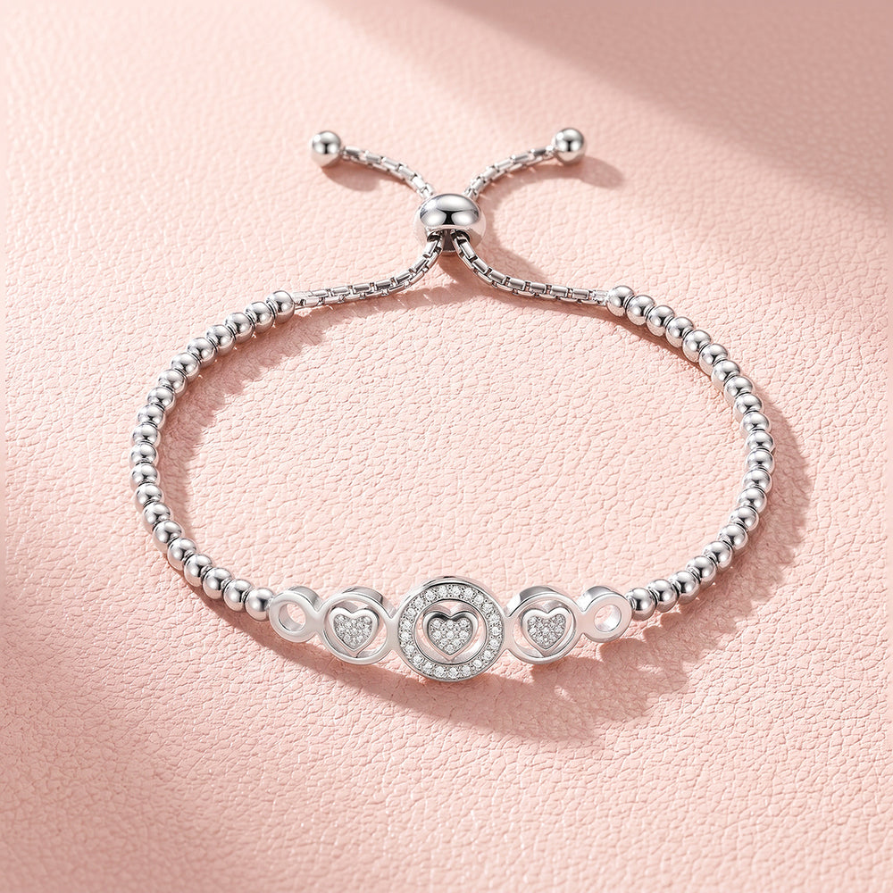 Pavé Hearts Circle Adjustable Bead Bracelet | Luxe6716