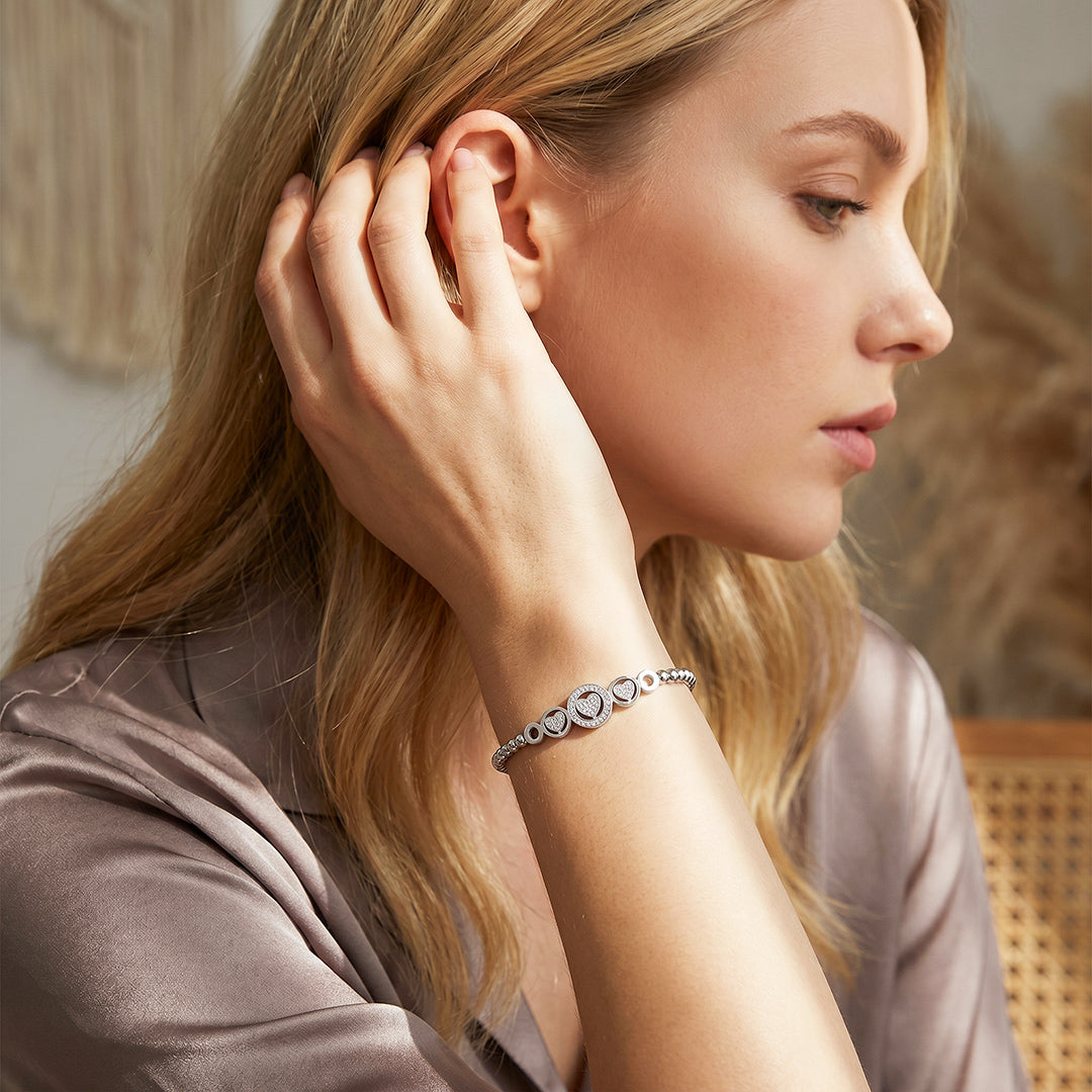 Pavé Hearts Circle Adjustable Bead Bracelet | Luxe6716