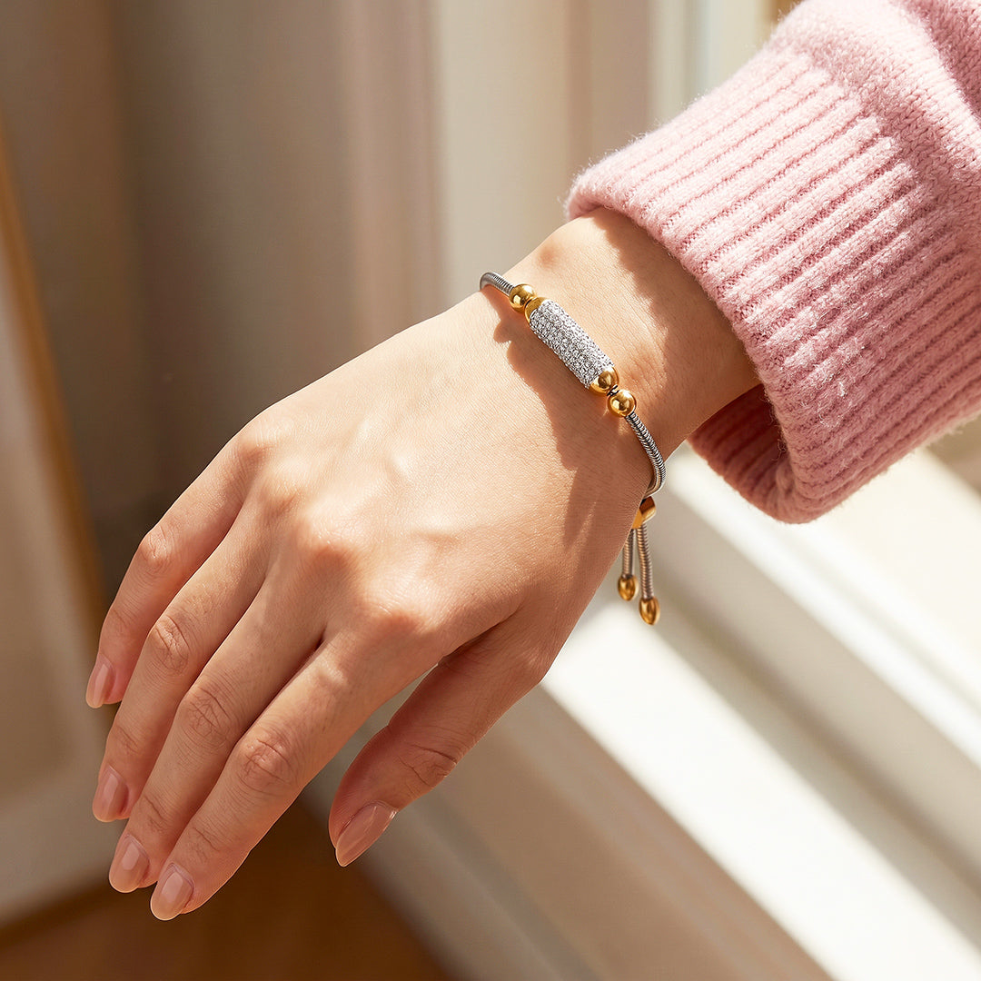 Pavé Cylinder Adjustable Chain Bracelet | Luxe6719