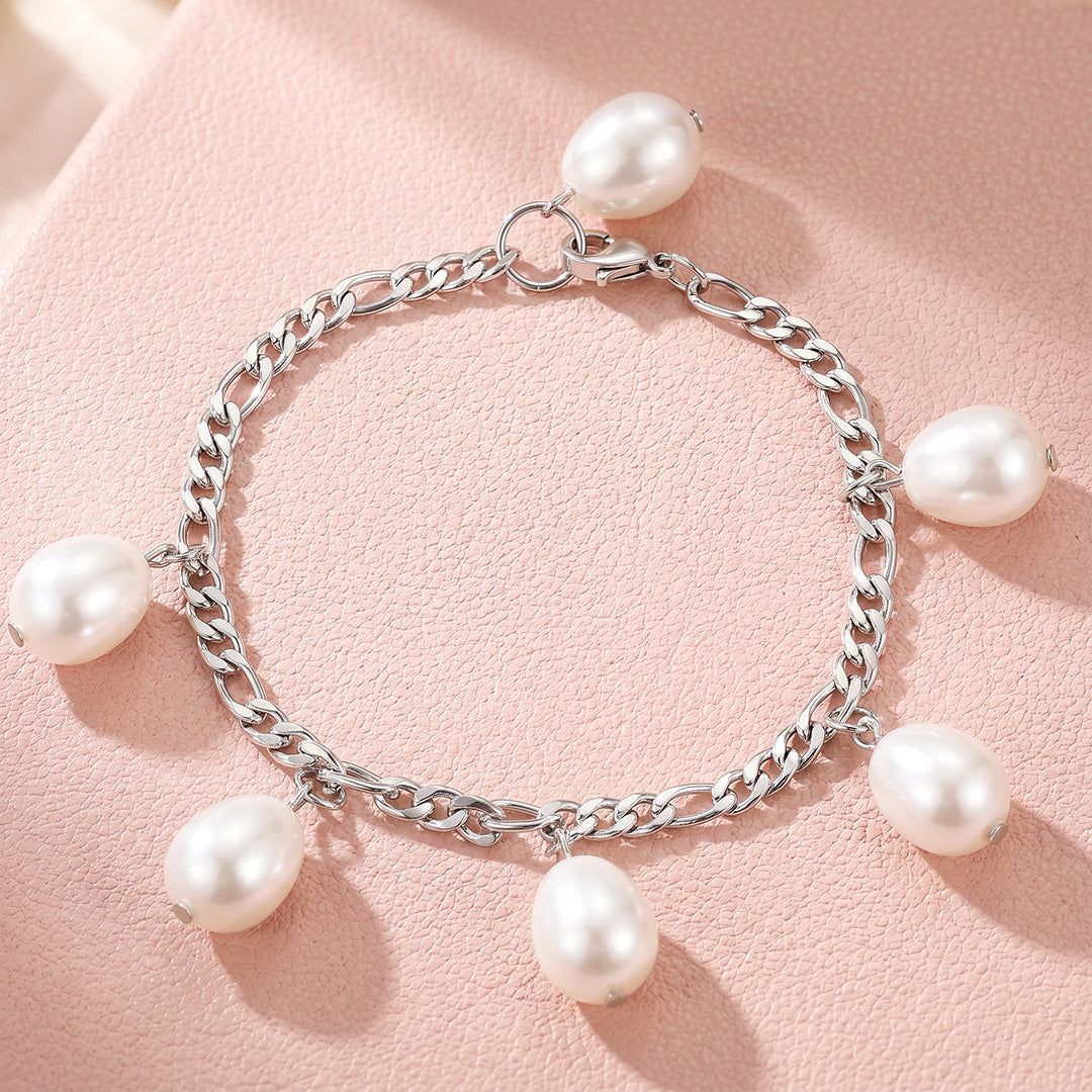 Pearl Drop Figaro Chain Bracelet | Luxe6722