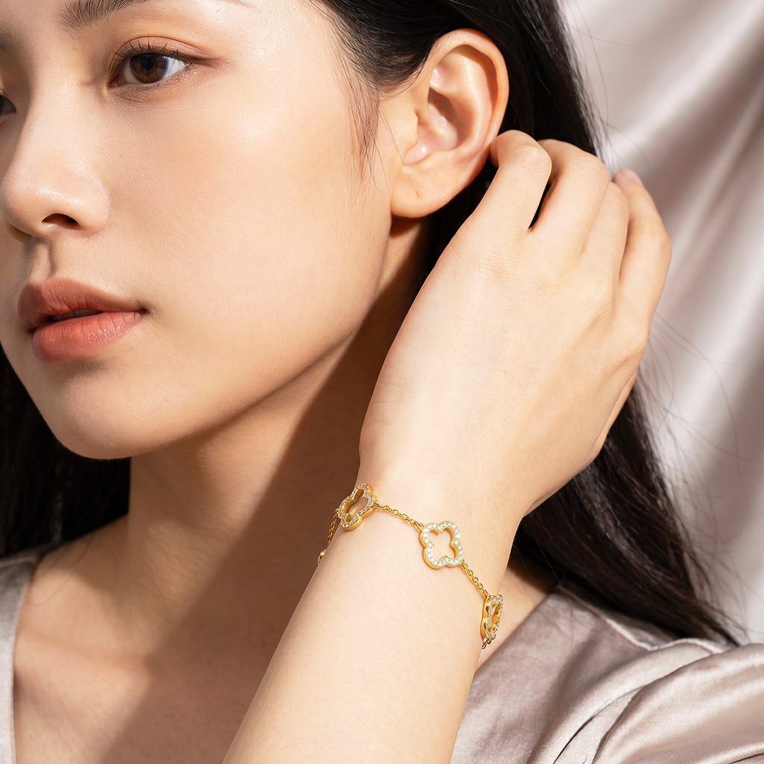 Pavé Clover Open Station Chain Bracelet | Luxe6728