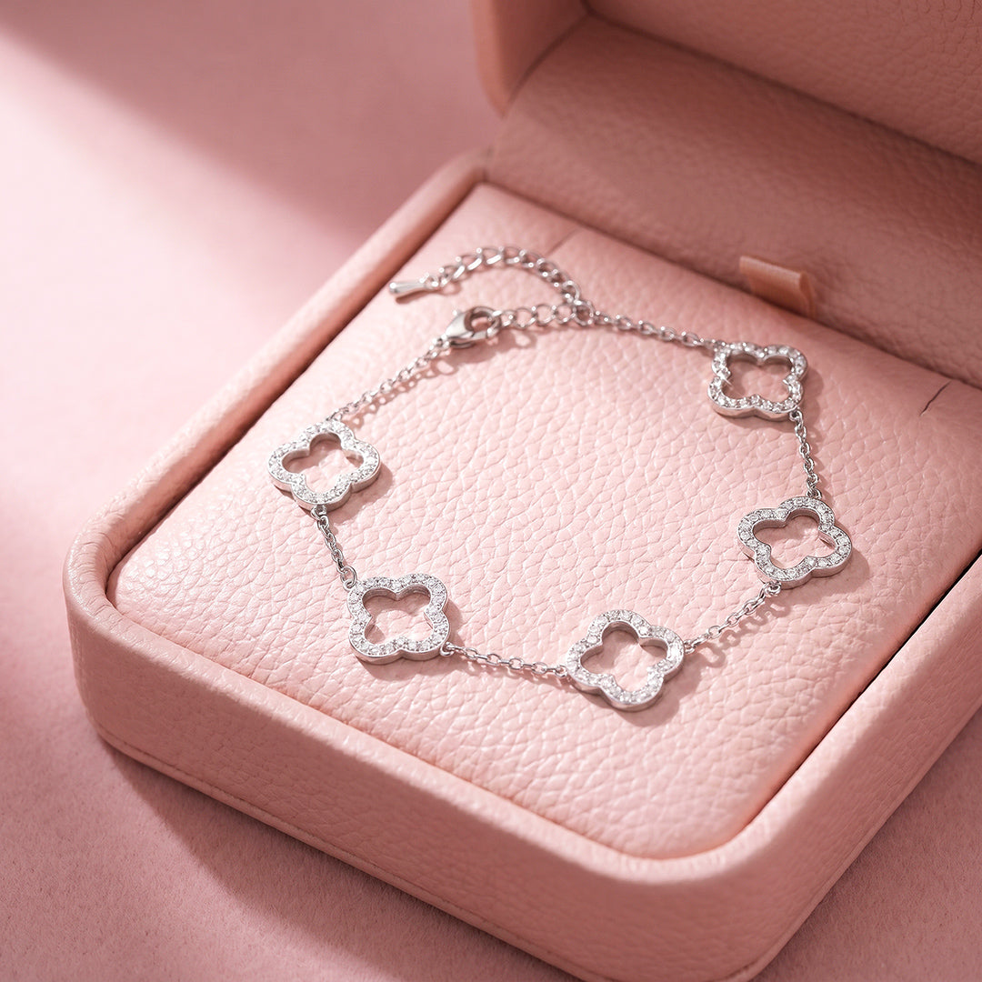 Pavé Clover Open Station Chain Bracelet | Luxe6728