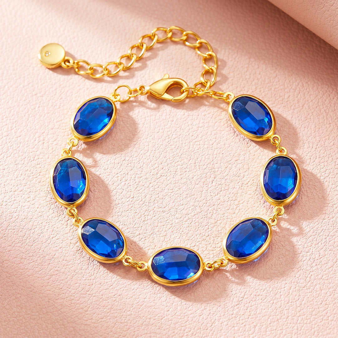 Oval Blue Crystal Station Bracelet | Luxe6732