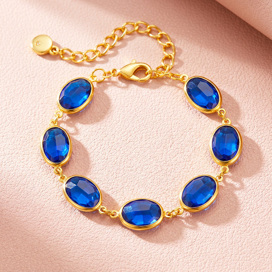 Oval Blue Crystal Station Bracelet | Luxe6732