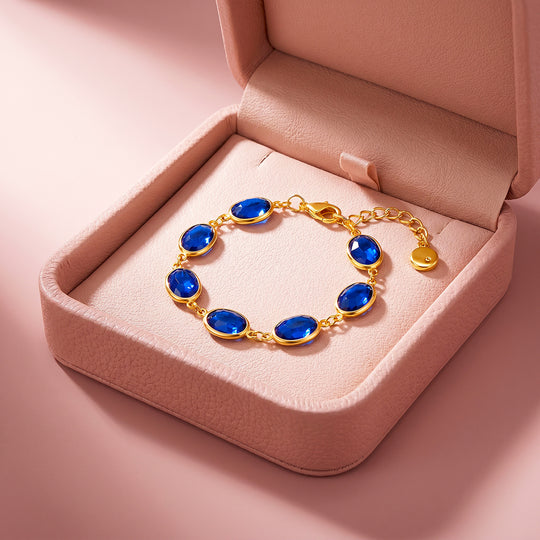 Oval Blue Crystal Station Bracelet | Luxe6732