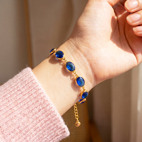 Oval Blue Crystal Station Bracelet | Luxe6732