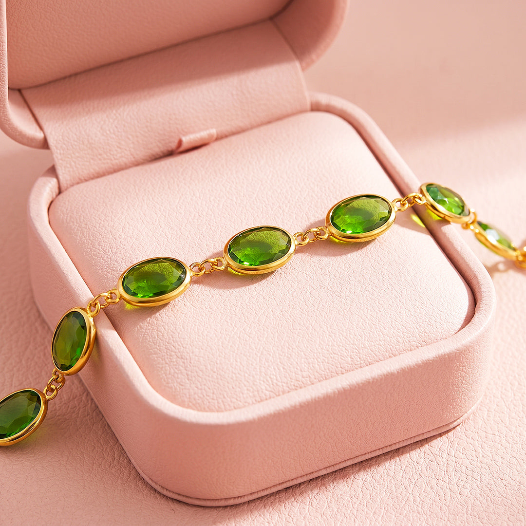 Oval Green Crystal Station Bracelet | Luxe6733
