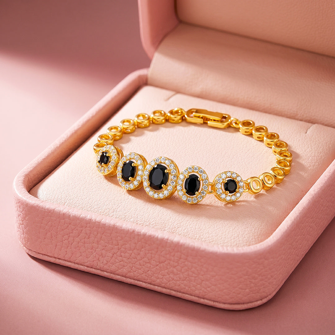 Oval Black Crystal Halo Bracelet | Luxe6734