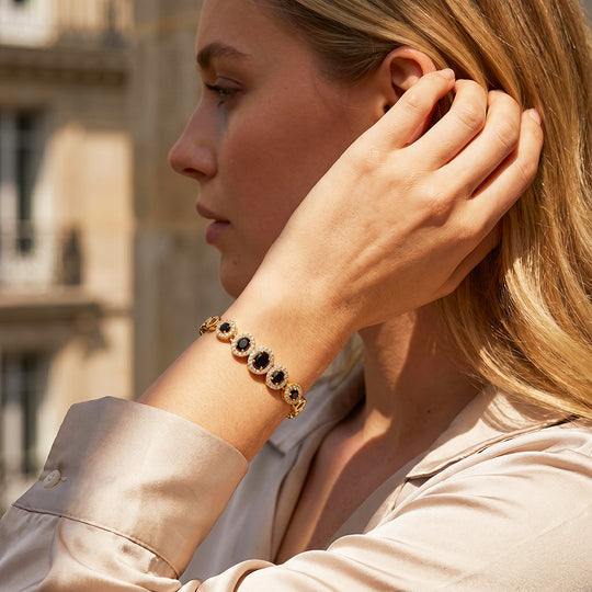 Oval Black Crystal Halo Bracelet | Luxe6734