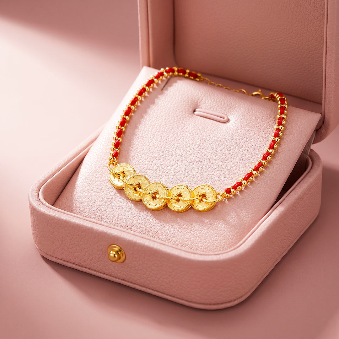 Five Fortune Coins Red Thread Bracelet | Luxe6740