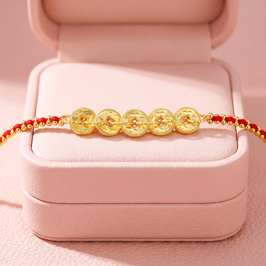 Five Fortune Coins Red Thread Bracelet | Luxe6740