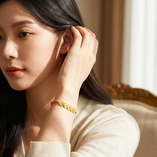 Five Fortune Coins Red Thread Bracelet | Luxe6740