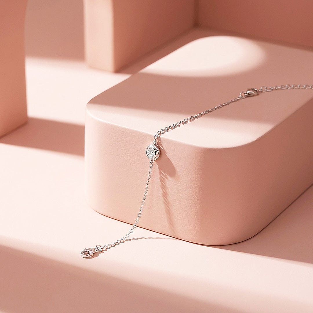 Bezel Solitaire Chain Bracelet | Women&