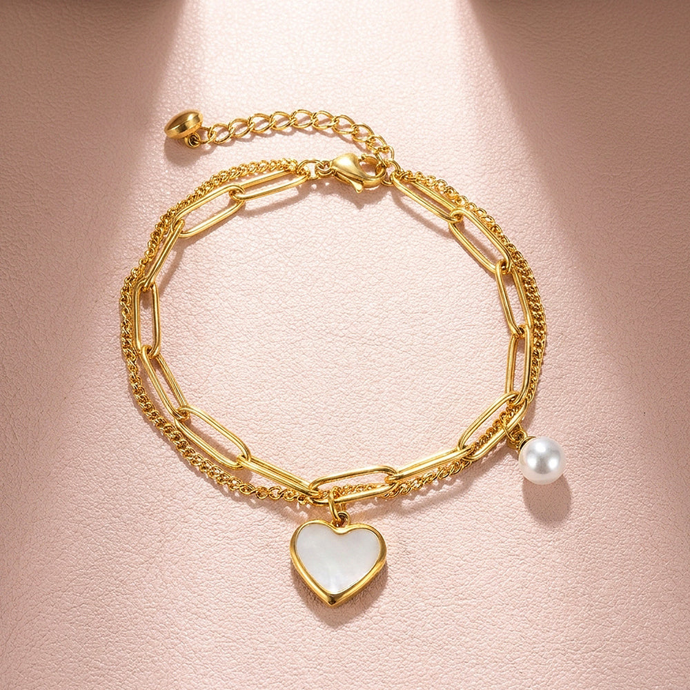 Mother of Pearl Heart Layered Bracelet | Women's Bracelet | Luxe6752
