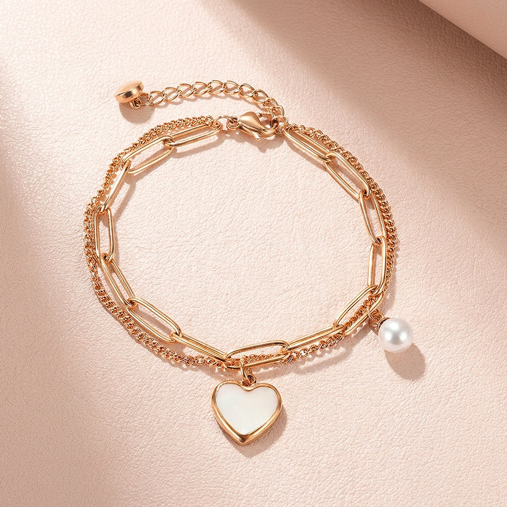 Mother of Pearl Heart Layered Bracelet | Women's Bracelet | Luxe6752